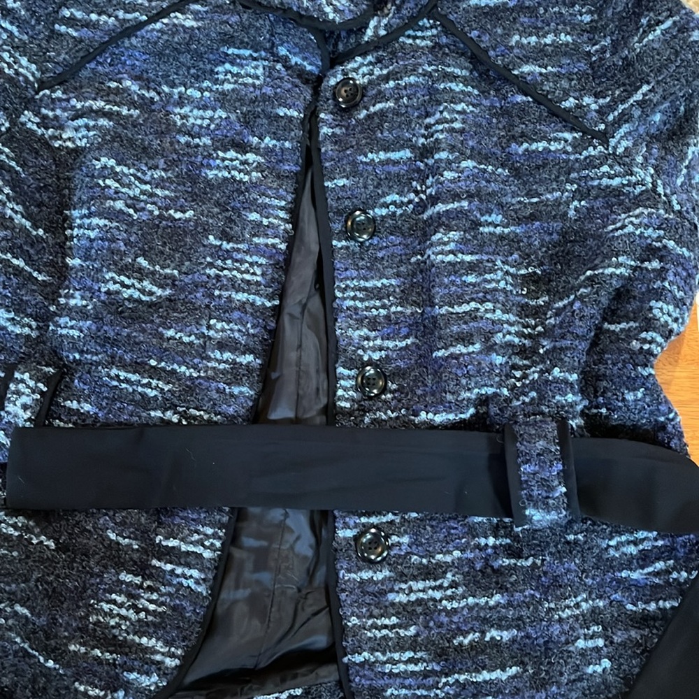 Sandro Sportswear black,blue & purple Tweed Jacket w/ribbon tie belt Size Large - Picture 11 of 12